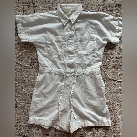 H&M Womens‎ Utility Chino Romper Coverall Pockets White Size XS - Picture 1 of 7